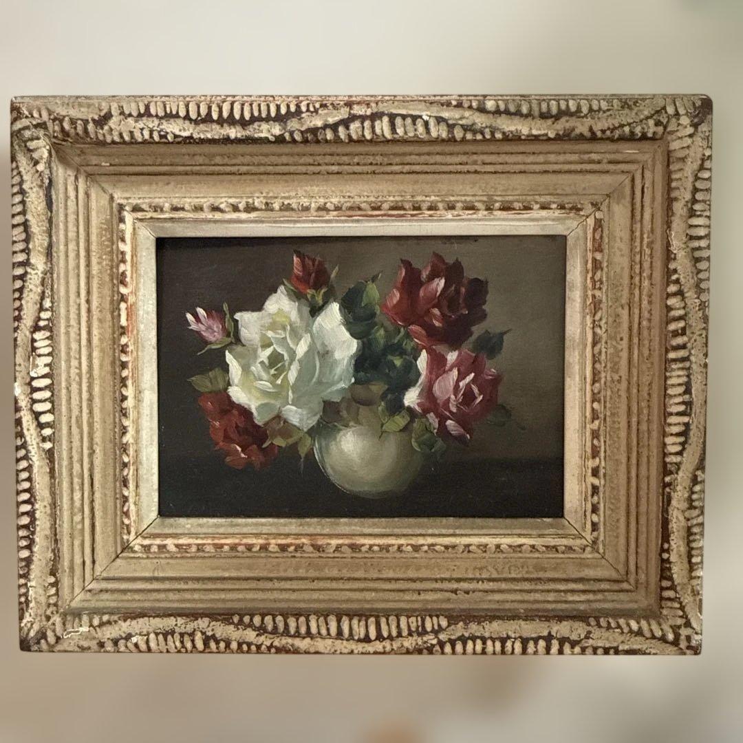 綺麗な薔薇が描かれてる油彩画 キャンパス約36 cmX29cm.