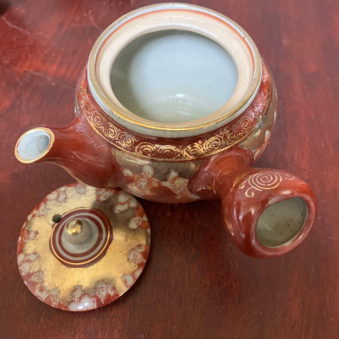 九谷焼　金彩　赤絵　百老人図　急須　煎茶碗　湯冷し　7点　煎茶器　茶器セット