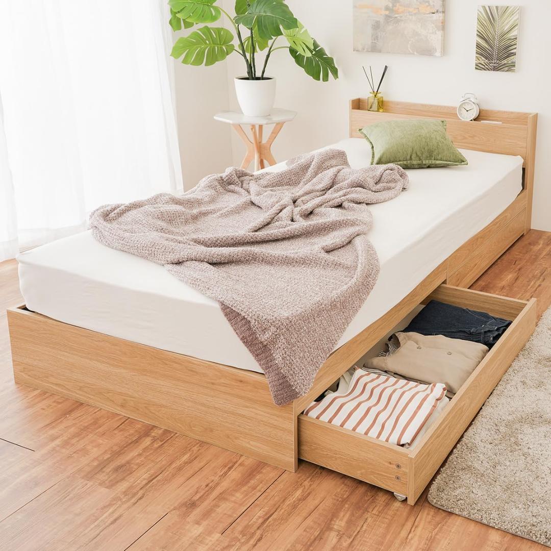 NEO CRASY 宮付き 収納 ベッド シングル (シングル, ナチュラル)