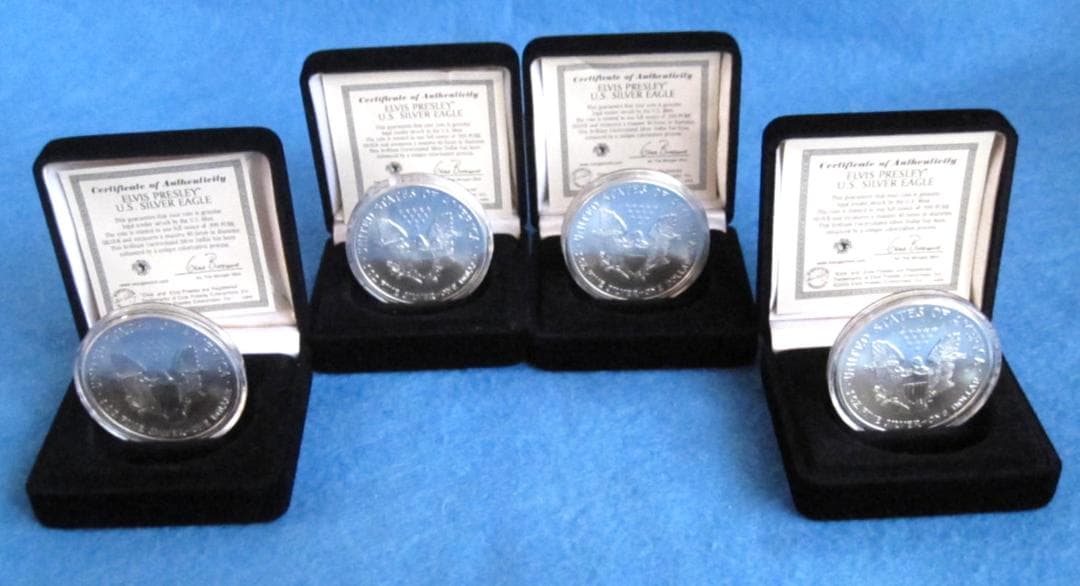 アメリカンシルバーイーグルカラー　１オンス銀貨　E・プレスリー２５周年記念　４枚