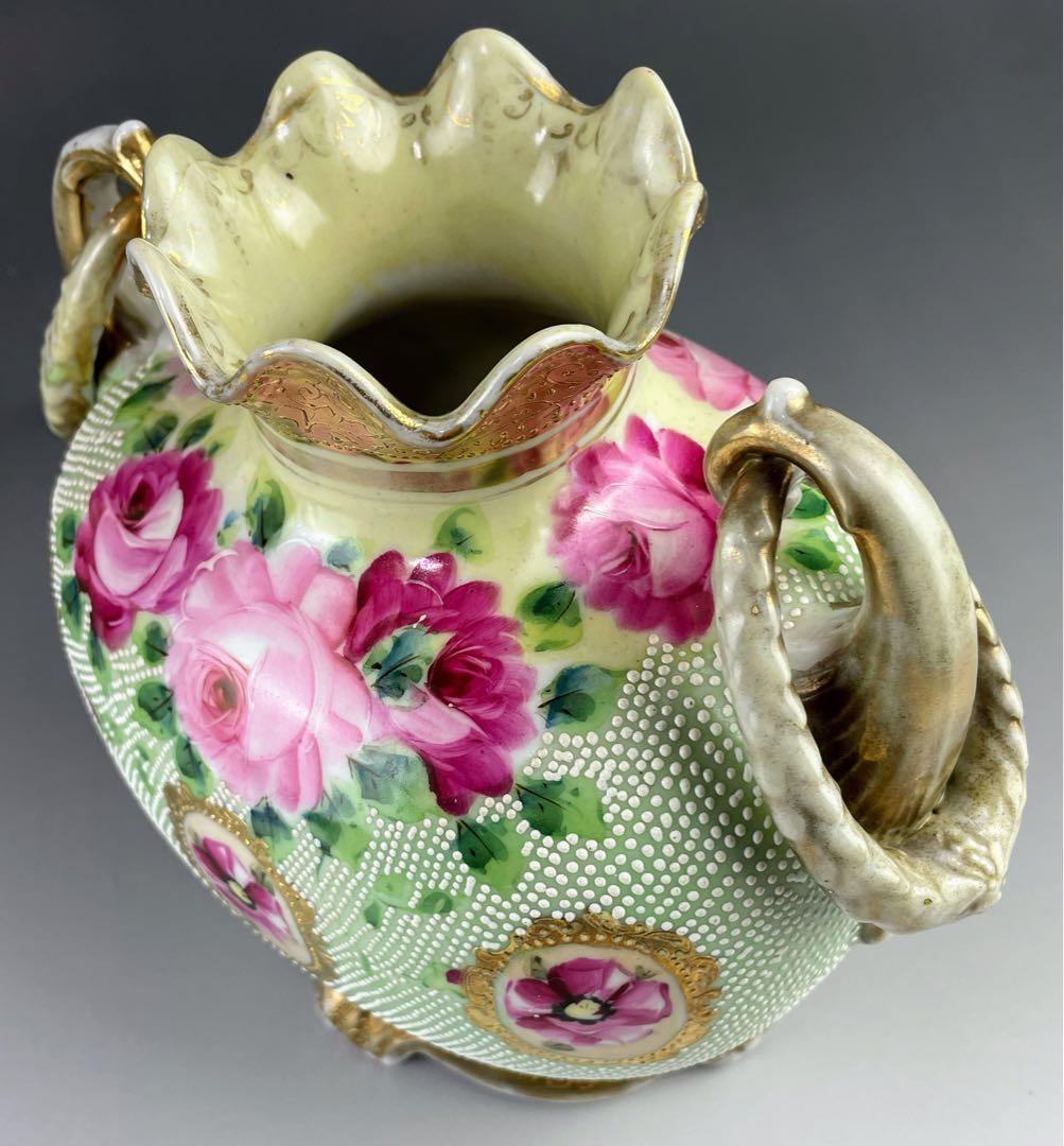 【美品】オールドニッポン アールヌーボー 薔薇紋 金盛り 花瓶