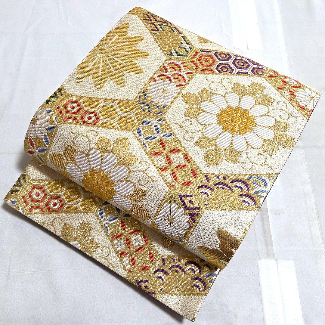 AI 美品 振袖フルセット 雪輪に桜 青 金駒刺繍 金彩 正絹 帯・襦袢・小物