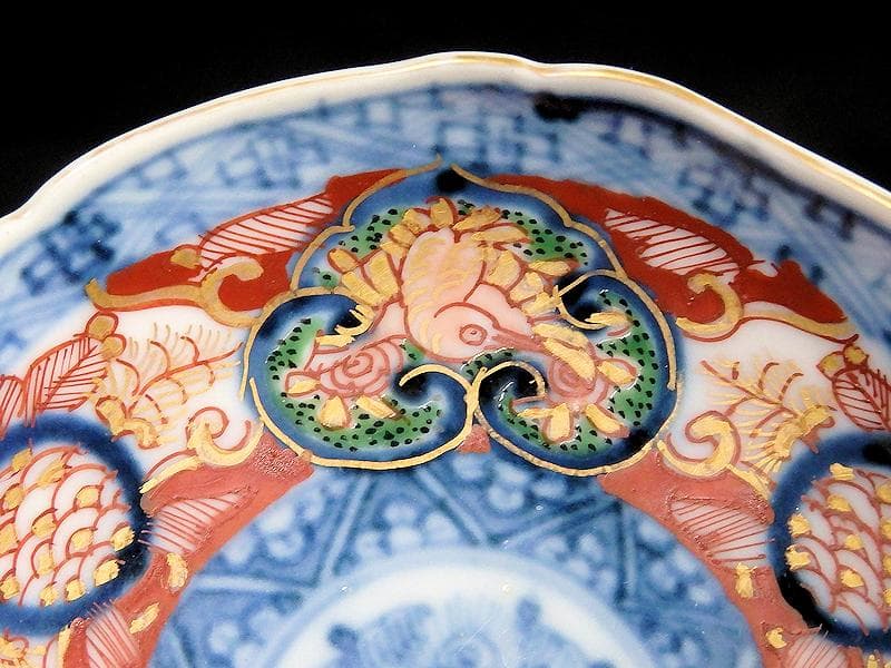 大聖寺伊万里　金襴手　窓絵　鳳凰に青海波の図　豆皿　C970AS-BZx