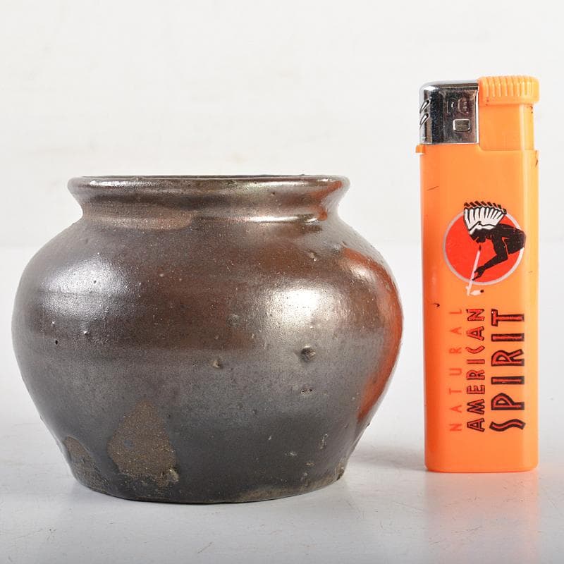 中国　黒釉　小壷　時代箱付　V　R7003