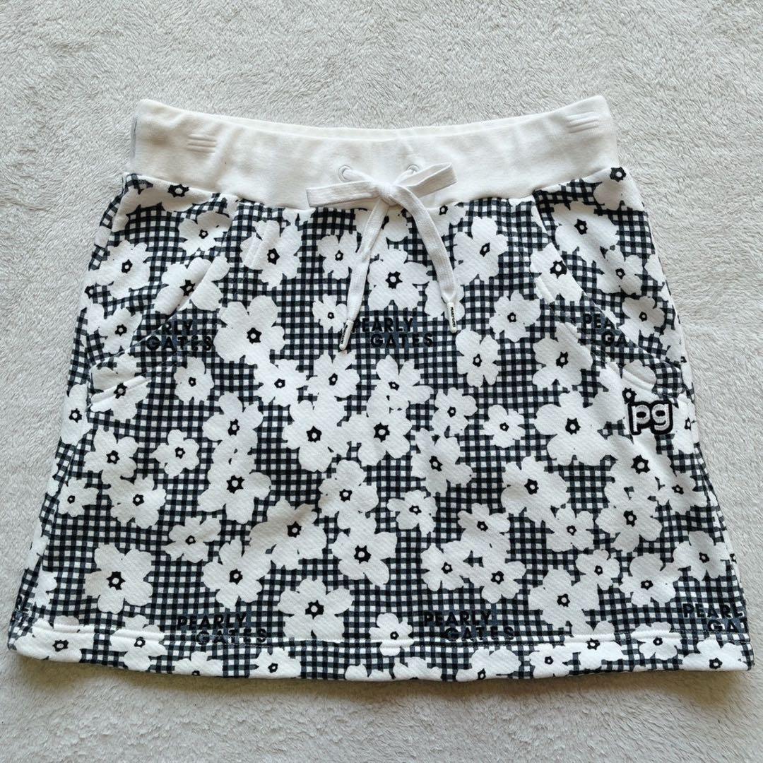 美品　パーリーゲイツ セットアップ　パーカー　スカート　チェック　花柄　裏毛