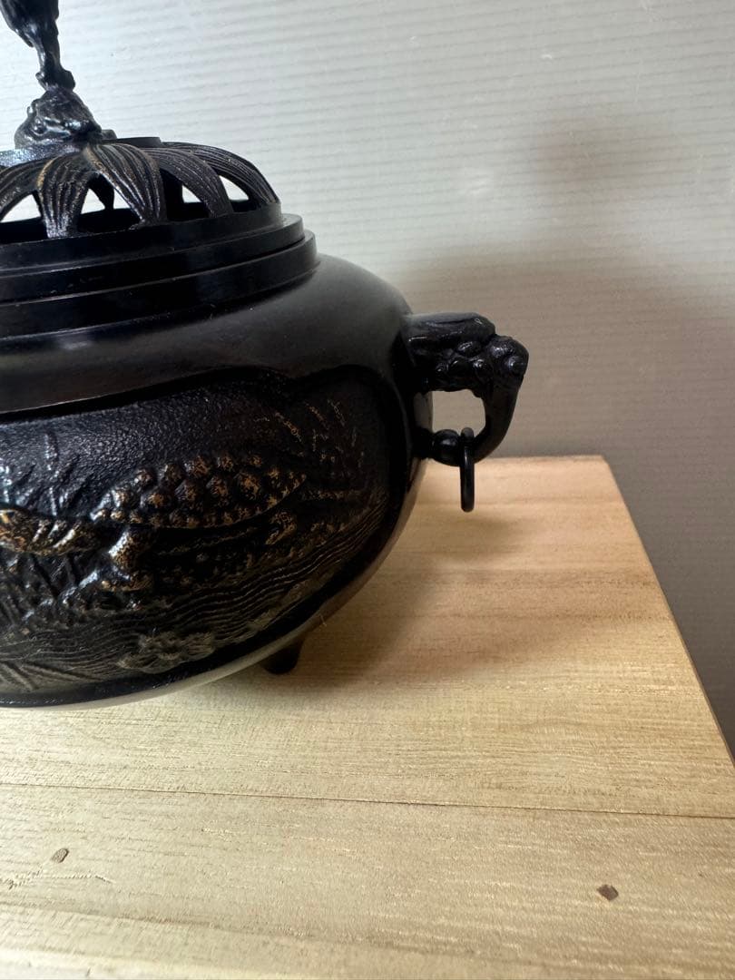 2851 銅製　鋳銅香炉　御香炉灰付き　未使用