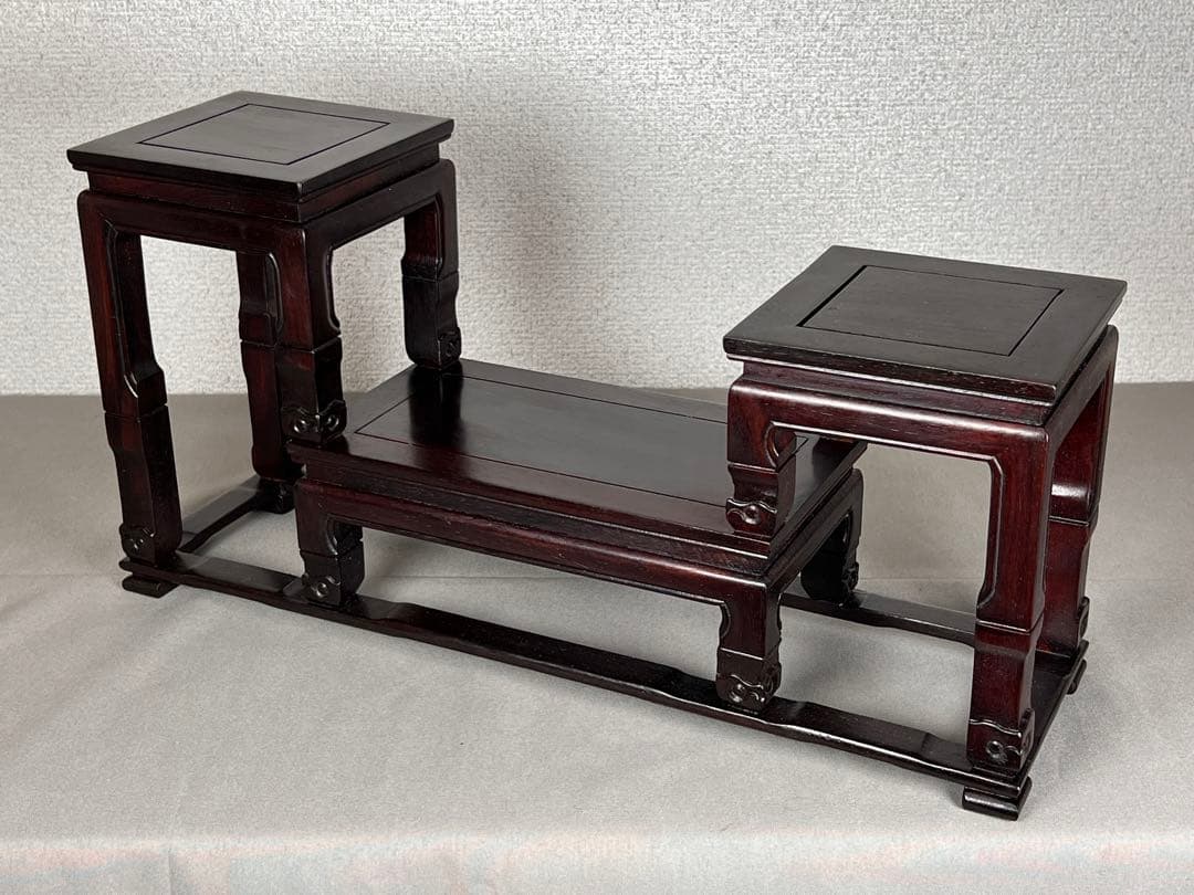 唐木 花台 紫檀 飾り台 香炉台 高低台 華道具 置物台 木製 盆栽台 中国美術