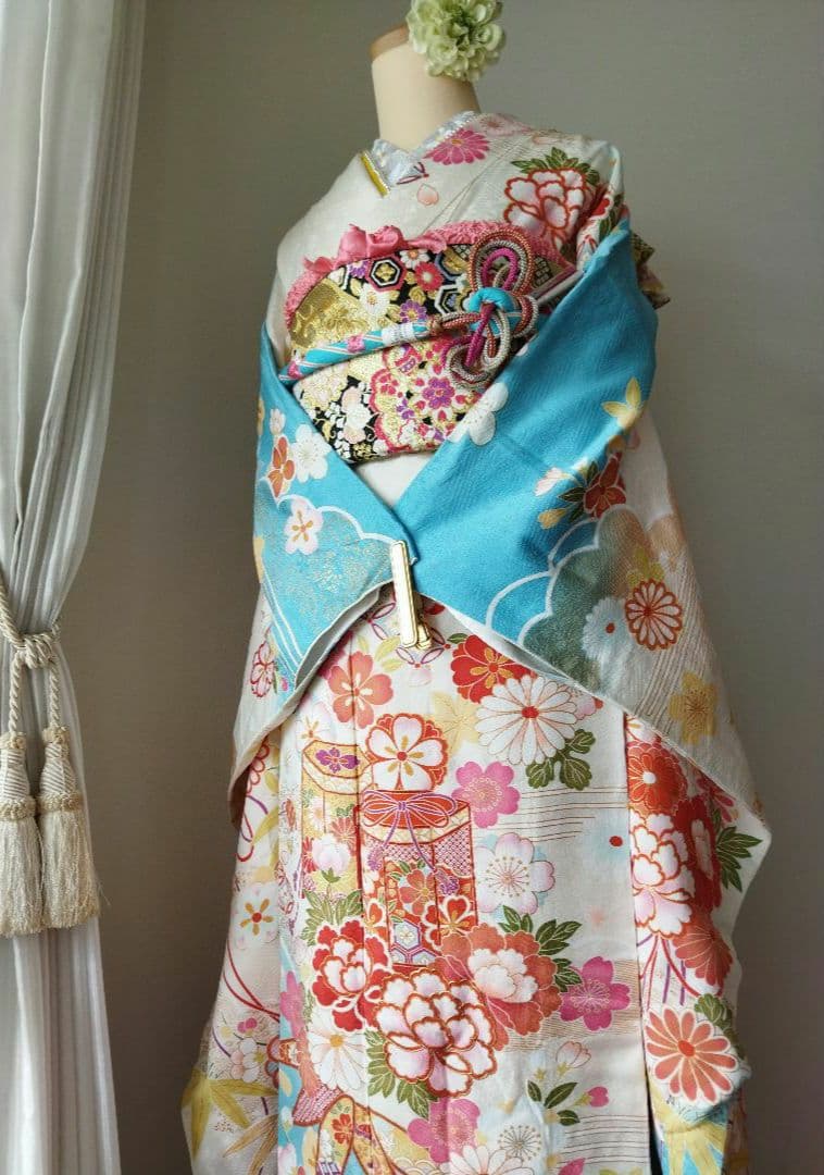 セール中！　367.可愛い振袖7点セット　正絹　フルセット　成人式
