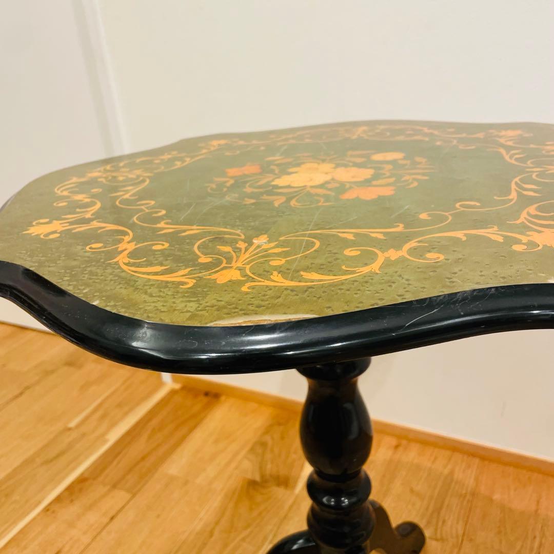 イタリア製 象嵌サイドテーブル コーヒーテーブル グリーン アンティーク