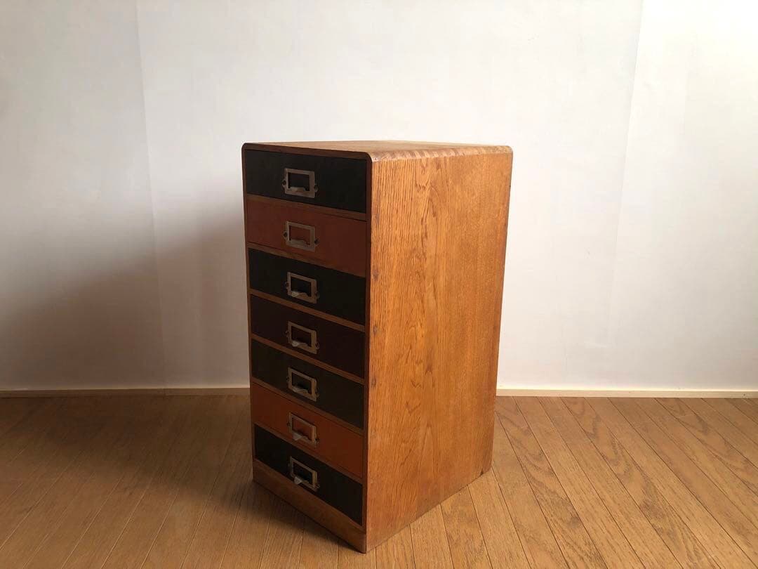 古家具 小引き出し 前面レザー張り アンティーク 古道具 収納棚 古民家 蚤の市