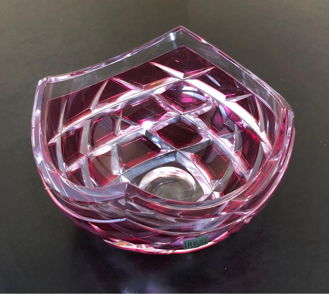 《R》HOYA CRYSTAL 玻璃 赤被校倉四方切洗鉢 懐石 250707E1