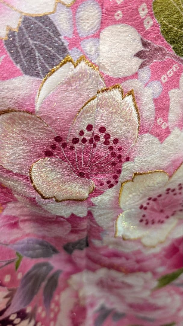 【美品】ピンク 花柄 振袖•Ｌサイズ