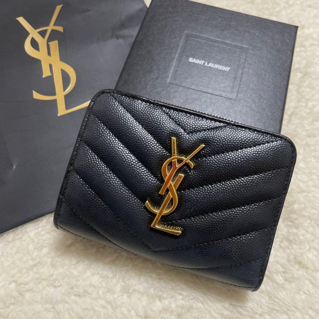 SAINT LAURENT　サンローラン　キャビアスキン　折り財布