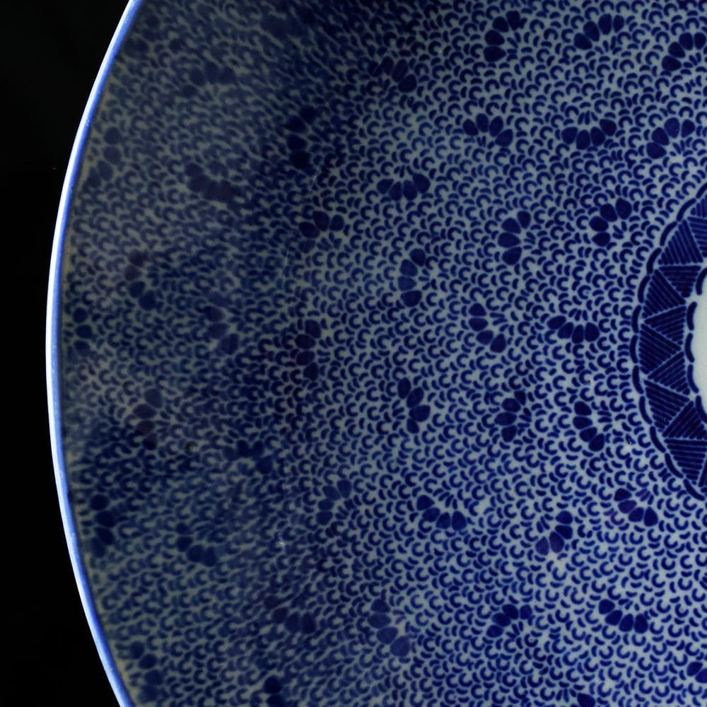 江戸幕末明治時代 古伊万里 有田 染付 尺寸大皿 微塵唐草 ベロ藍約35㎝ 飾皿