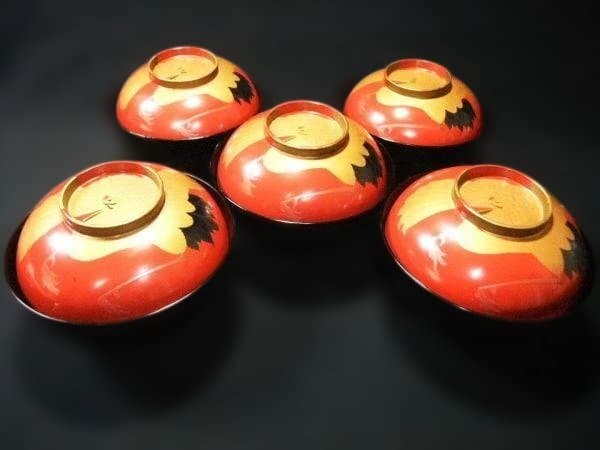 吸い物椀 金蒔絵 ツル 鶴 大名碗 盛り上げ 明治期 骨董 時代物 逸品 美品