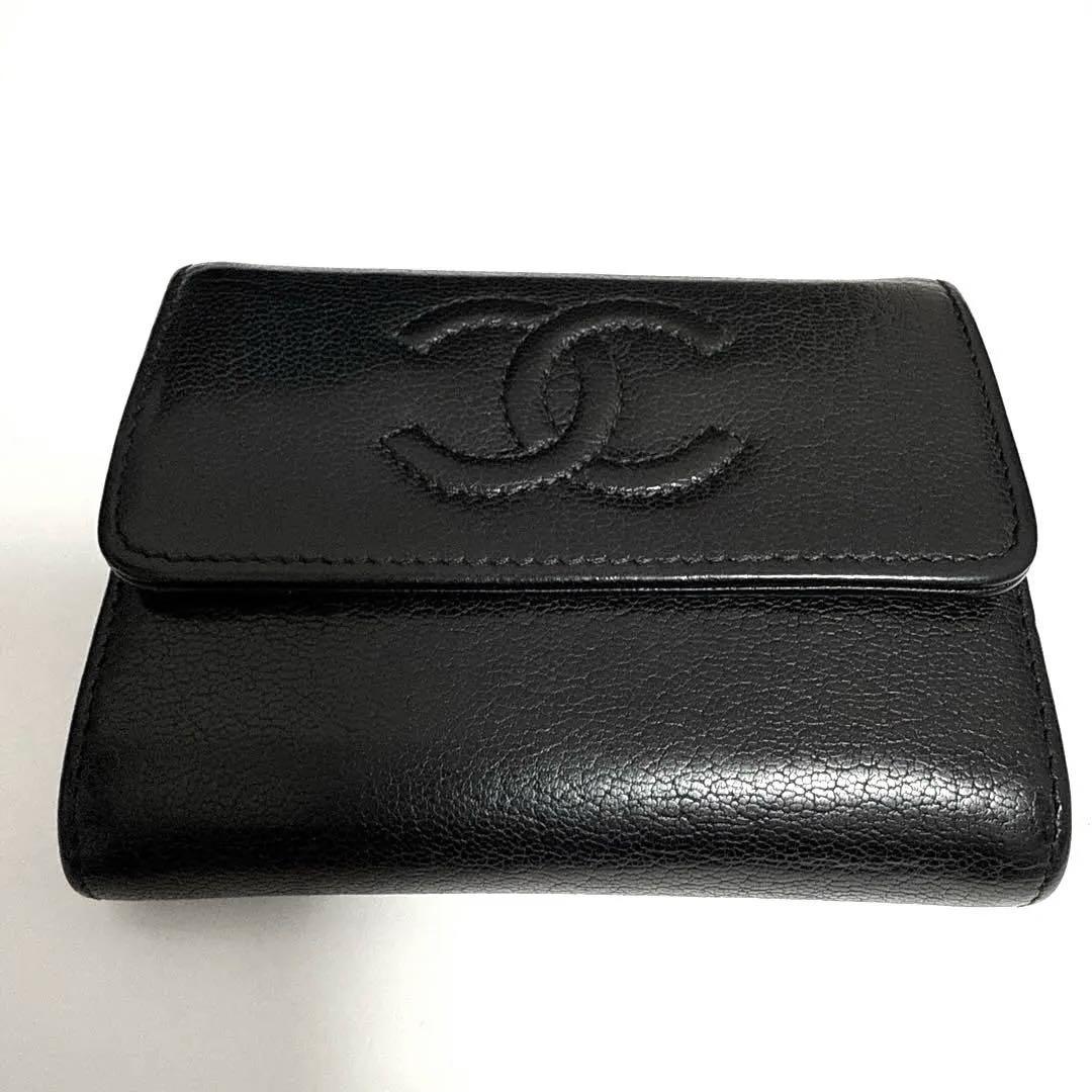 正規品 シャネル 二つ折り財布 黒 スモールウォレット