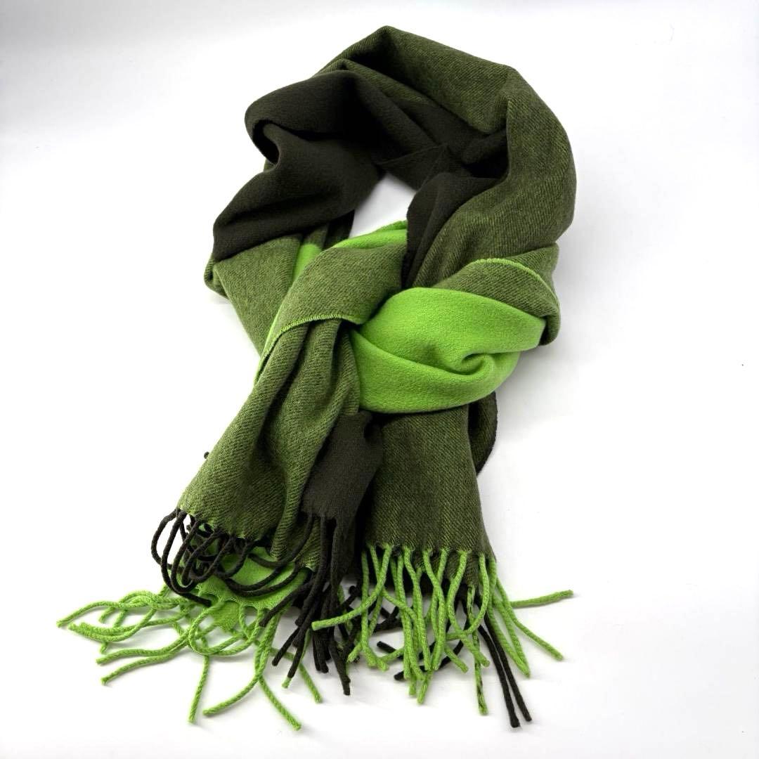 16743✨レア✨HERMES カシミヤ100% 刺繍ロゴ バイカラー マフラー