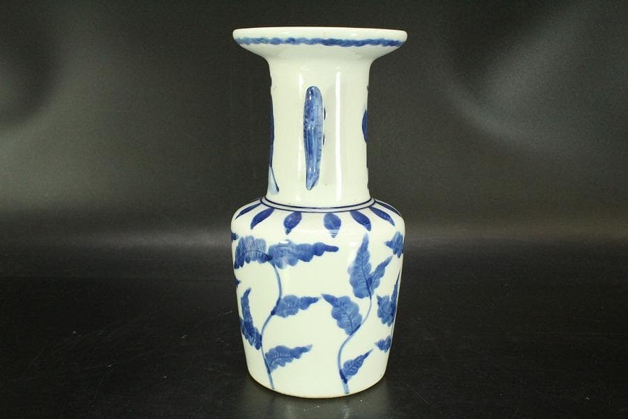 中国美術 染付 双魚耳 花瓶 茶道具(ZE424)