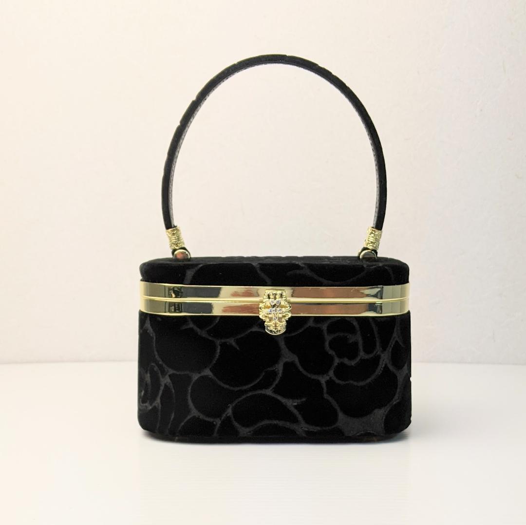 立体ベロア生地 振袖用 草履バッグ セット ブラック u62