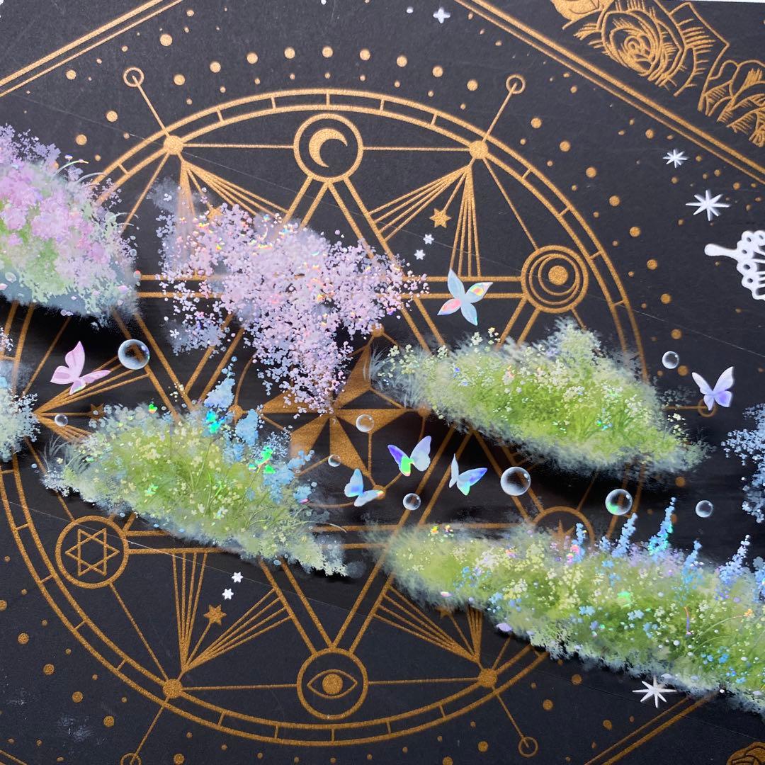 【9160】海外　中古巻　貝殻光マスキングテープ　半透明　芝生　お花　装飾系