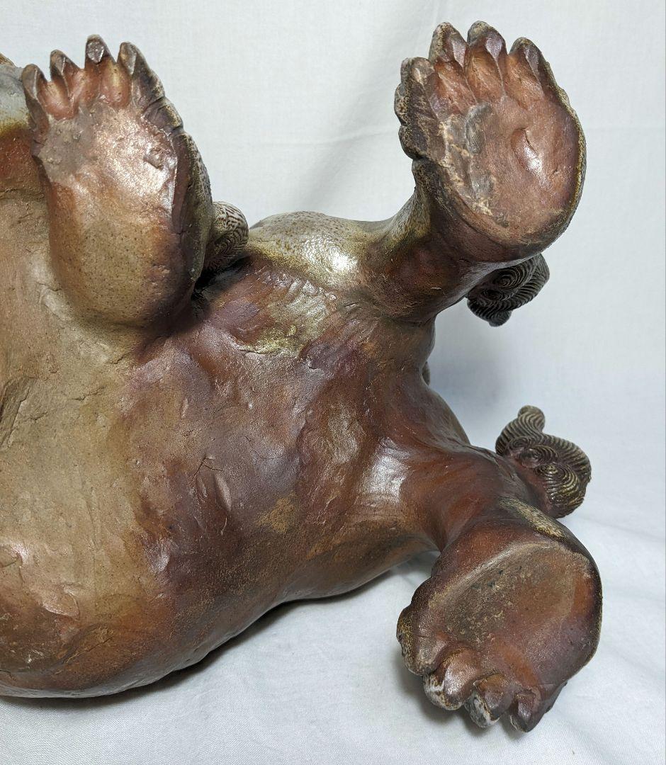 藤原陶臣 備前焼 牡丹獅子 置物 工芸品 厄除け 魔除け インテリア 縁起物