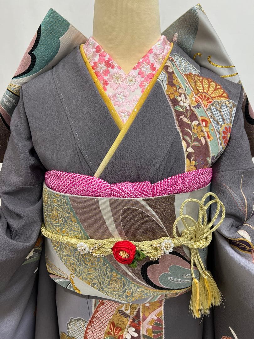 振り袖　フルセット　長襦袢付　金彩加工　しつけ付　振り柄有　重ね襟付き653