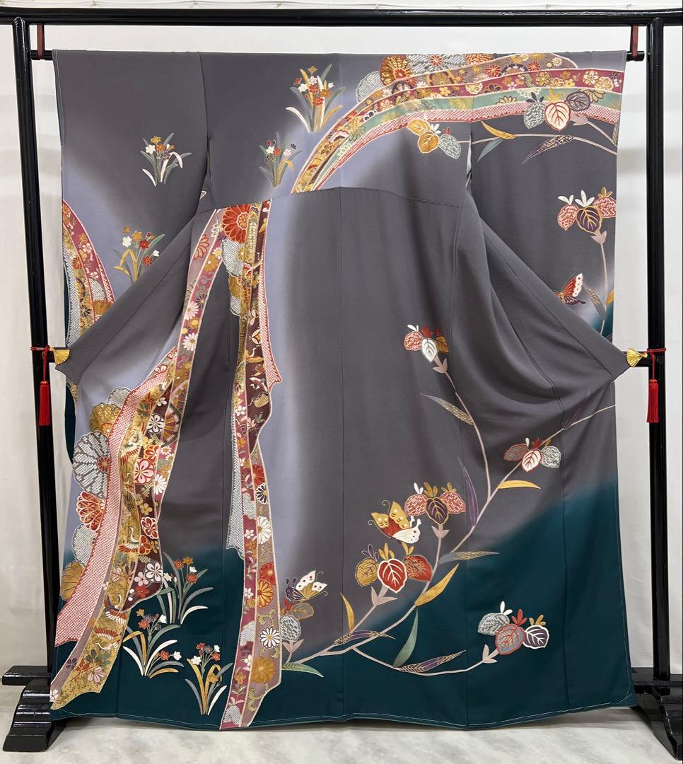 振り袖　フルセット　長襦袢付　金彩加工　しつけ付　振り柄有　重ね襟付き653