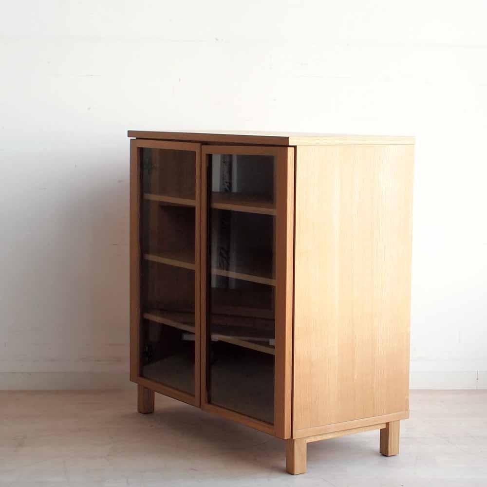無印良品/MUJI 廃盤 タモ材 ガラスキャビネット 80cm ZR24248