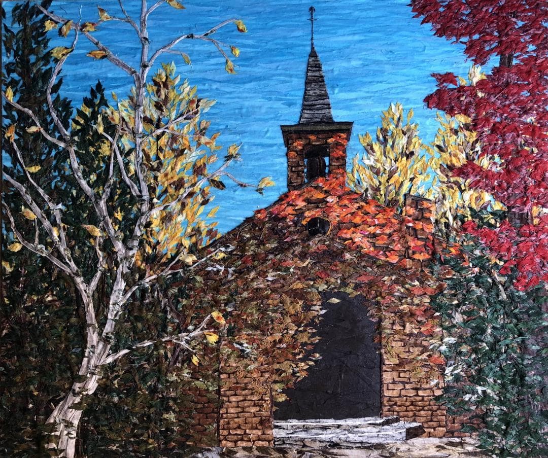 F8　美術館　コラージュ　アート作品　布の絵