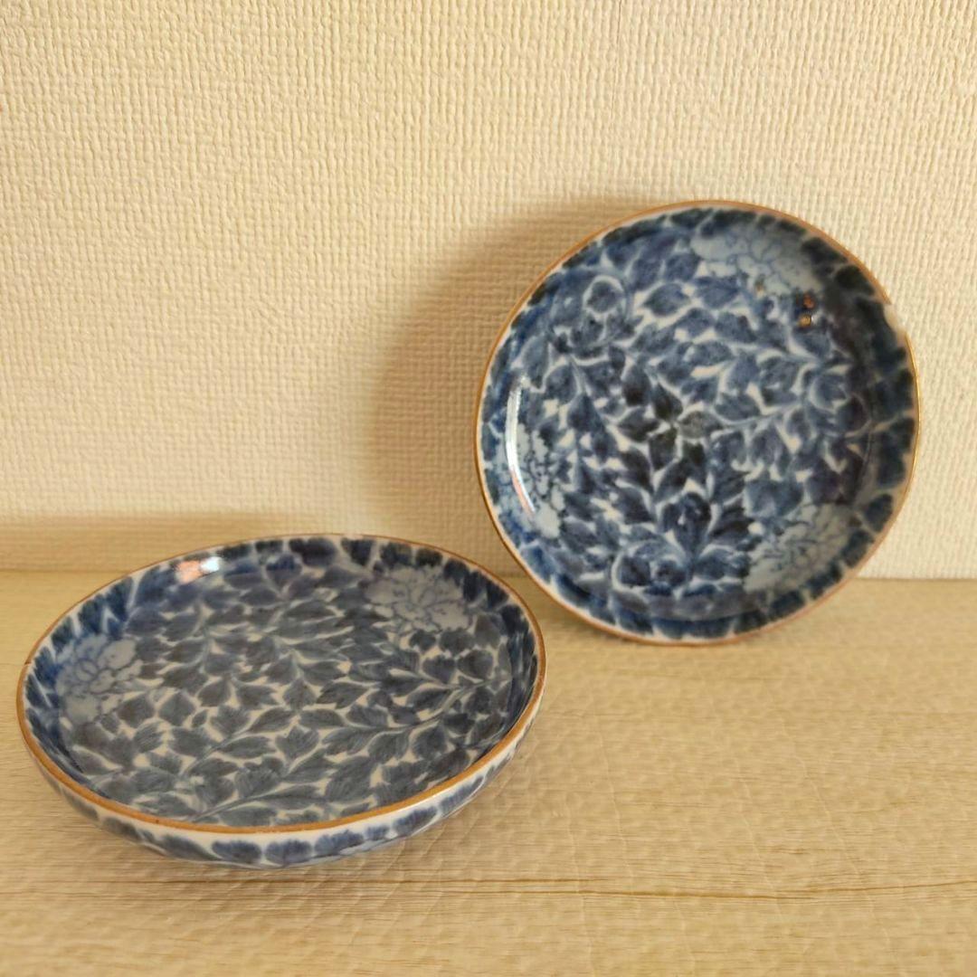 お値下げしました、2枚組　古伊万里　全面牡丹唐草文　小皿