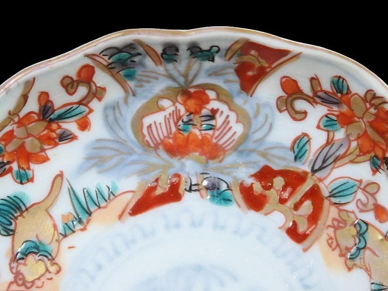 古伊万里　色絵　窓絵 獅子に花の図　４寸皿　５枚　C205AS-CVw