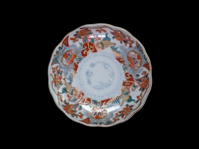 古伊万里　色絵　窓絵 獅子に花の図　４寸皿　５枚　C205AS-CVw