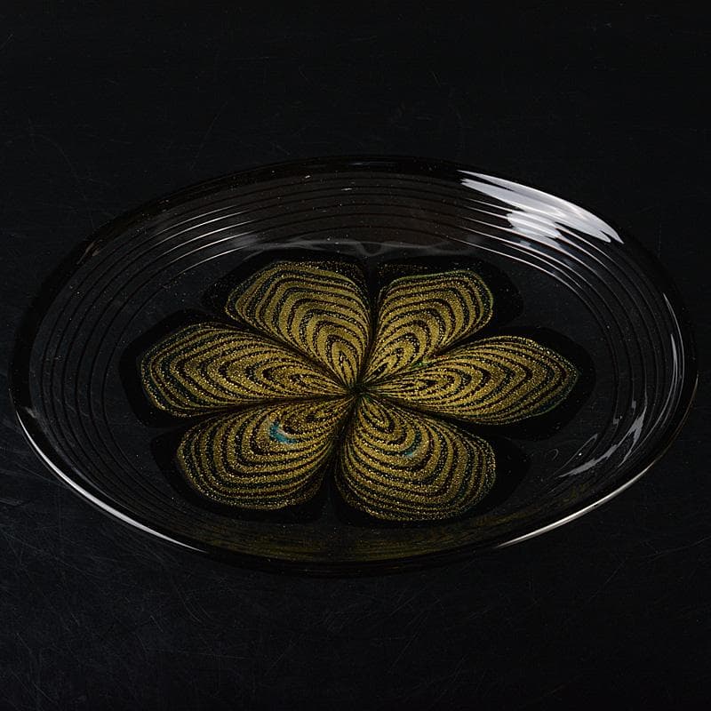 ガラス工芸　岩田久利作　華文　皿　共箱　V　R7043