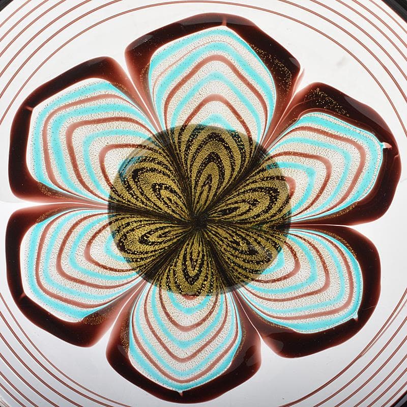 ガラス工芸　岩田久利作　華文　皿　共箱　V　R7043