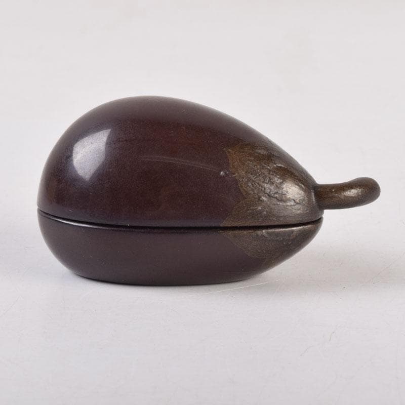 茶道具　漆塗　内銀溜　茄子形　香合　時代箱　V　8547