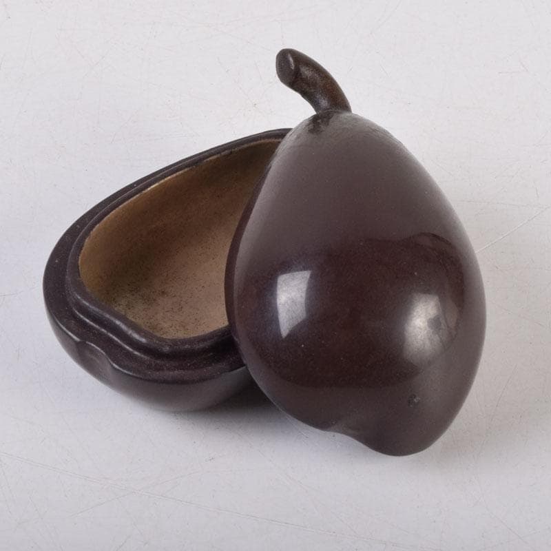 茶道具　漆塗　内銀溜　茄子形　香合　時代箱　V　8547