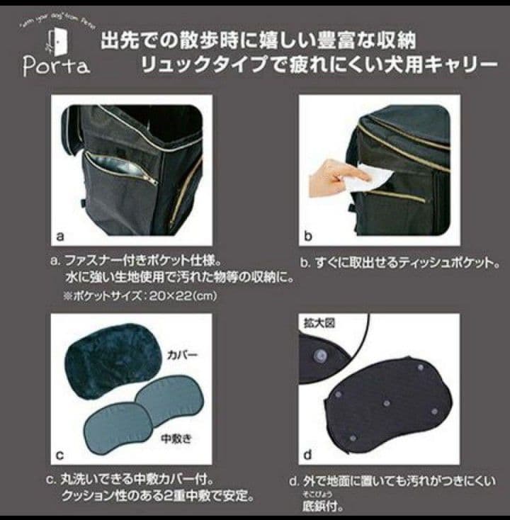 【新品】ペティオ　Porta　ドッグリュックキャリー　ブラック　W25572