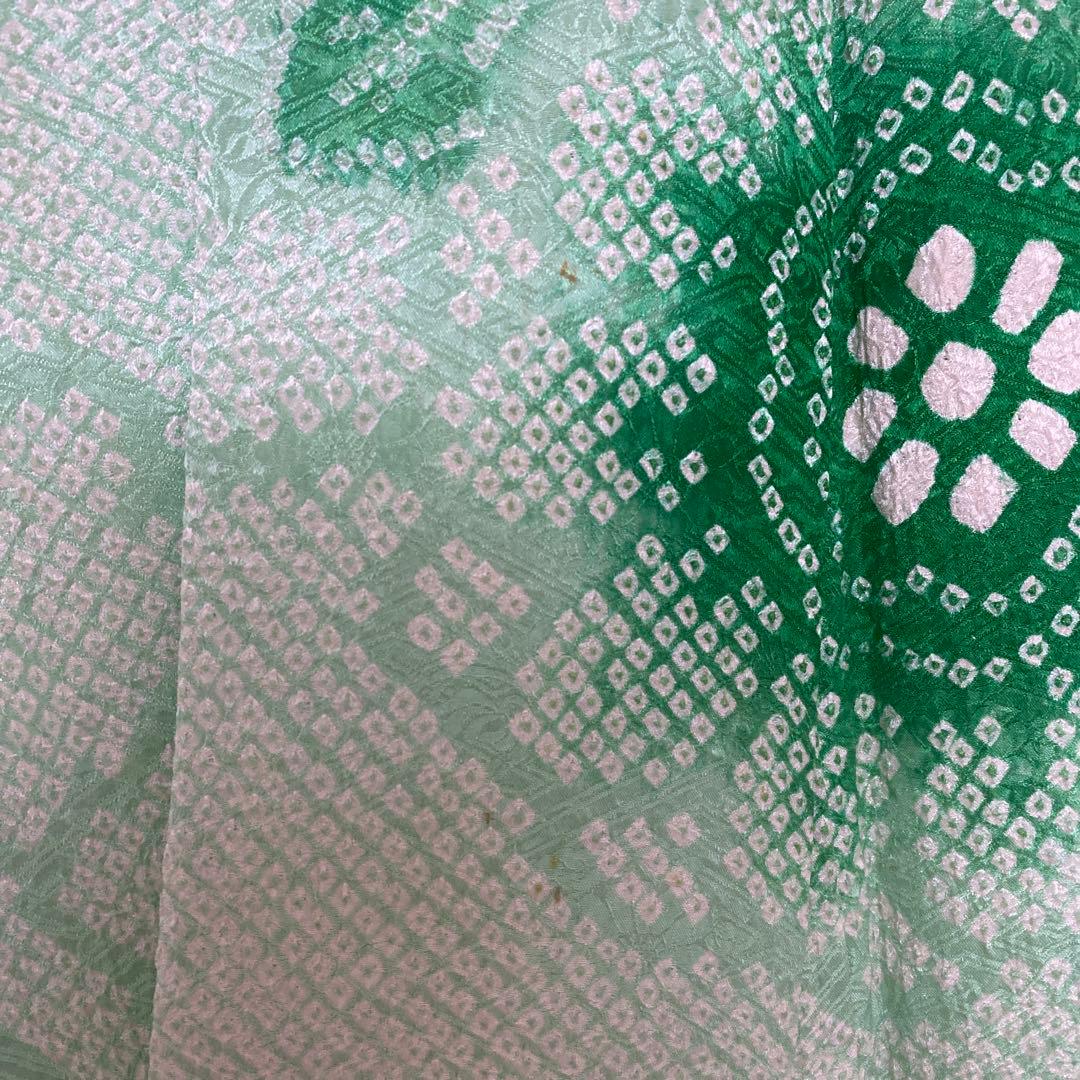 4k2289 振袖　正絹　袷　藤娘きぬたや　総絞り　緑　白　花柄　和装