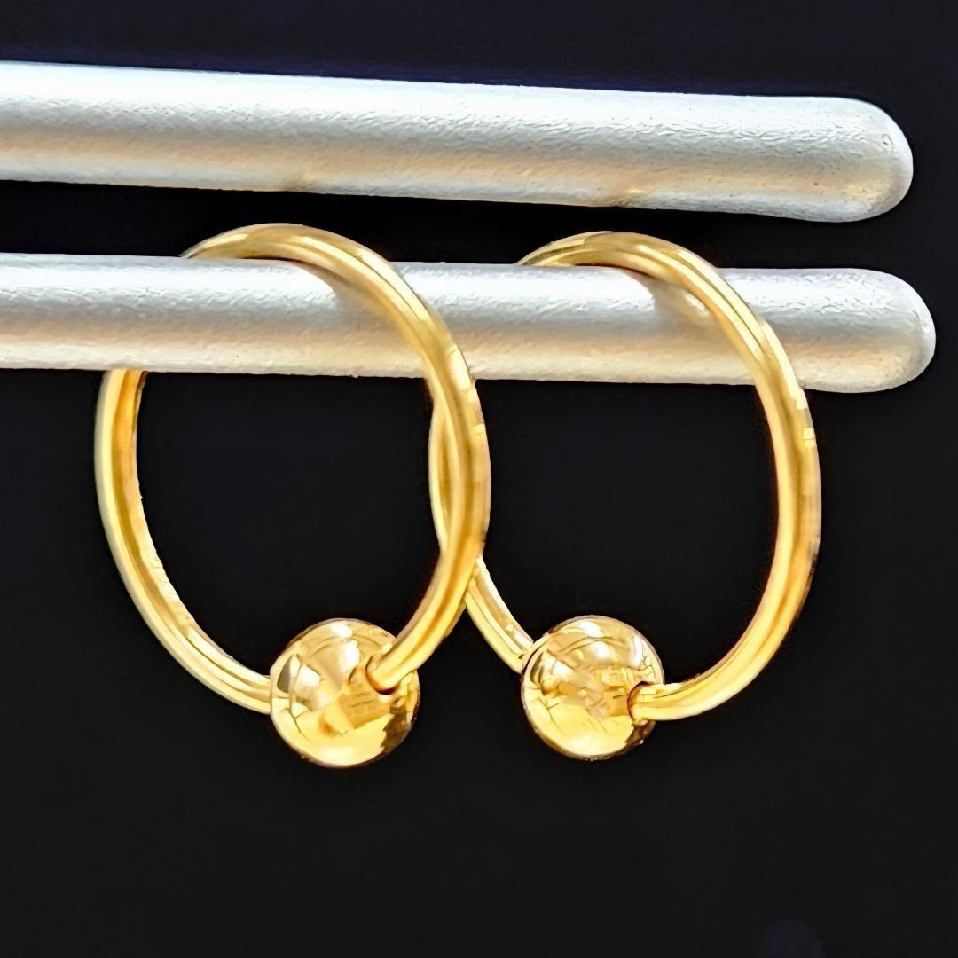 シンプル可愛い！18金 K18 YG イエローゴールド ボール フープ ピアス