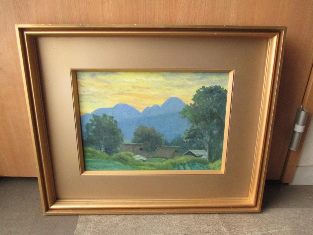 村山孝夫◎北信濃暮色◎茅葺屋根油彩原画ふるさとの風景