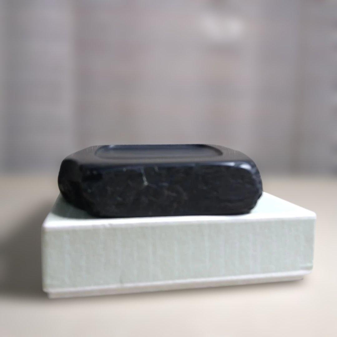 ☆☆☆本日特価！【甲州銘石 雨畑 芳龍硯 芳龍閣 鑑製/青墨 苔 計2点】