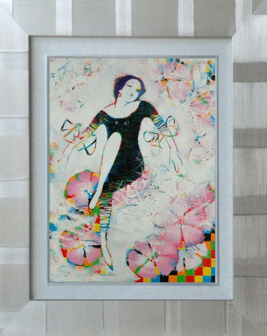 油絵 菅家令子 絵 絵画インテリア 額付(黒) uF6-010211 人物 女性