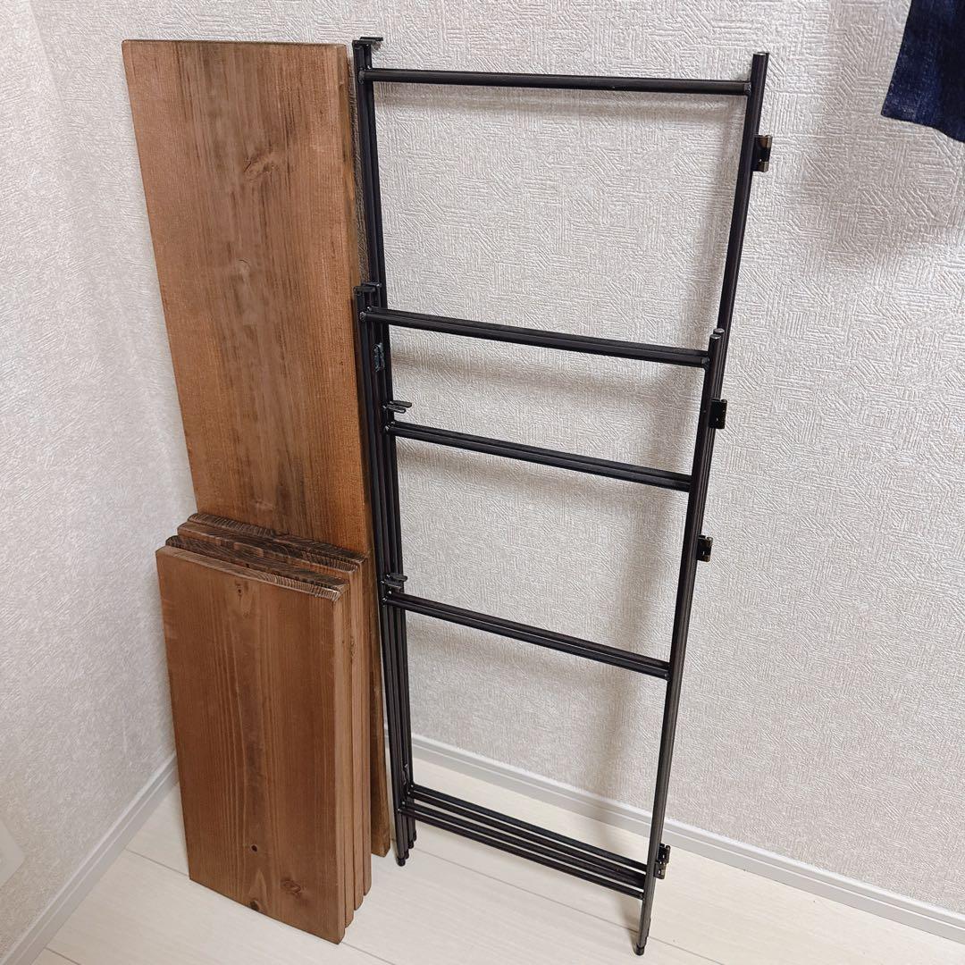 アイアン ウォルナット オシャレ 棚 3段ラック 折りたたみ式
