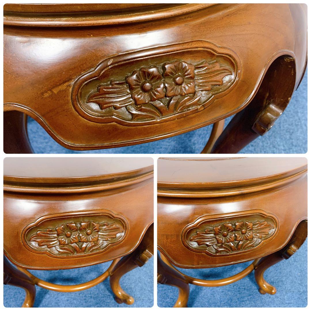 【稀少品】唐木家具 彫刻円形テーブル 猫脚センターテーブル 李朝家具 花梨