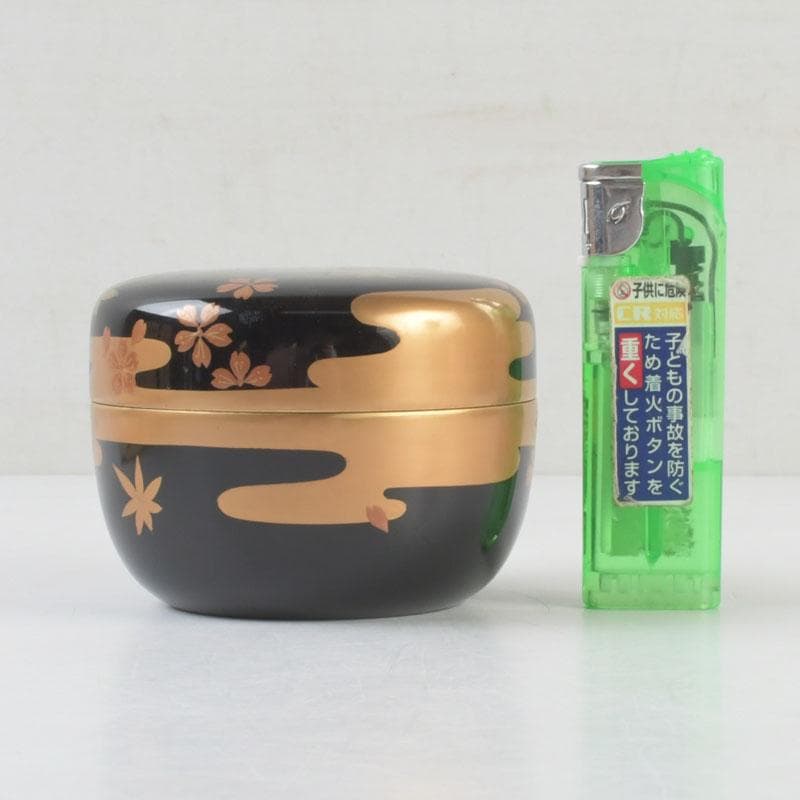 茶道具　山中塗　中村宗悦作　霞雲錦蒔絵　平棗　共箱　V　9305