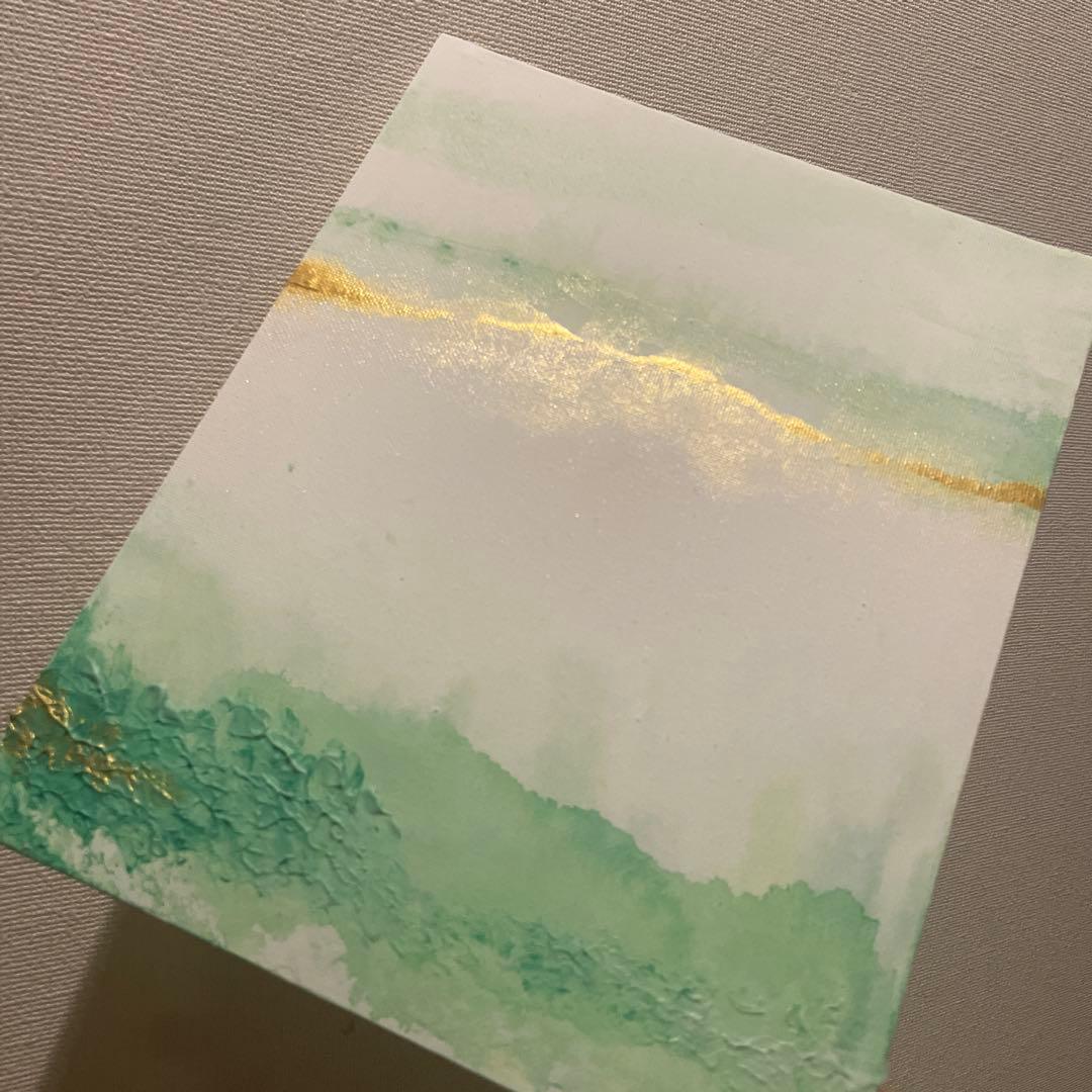 緑の抽象画｜現代アート　絵画　インテリア　ナチュラル　アートパネル　金　壁掛け