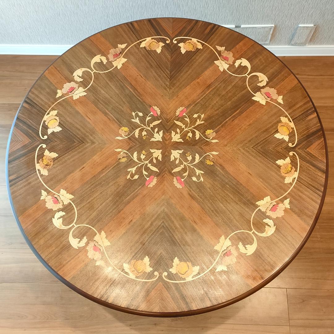 象嵌　花柄　ラウンドテーブル　イタリアンクラシック