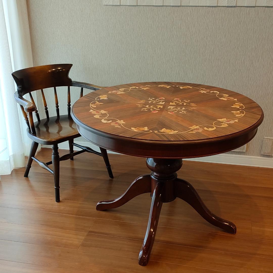 象嵌　花柄　ラウンドテーブル　イタリアンクラシック