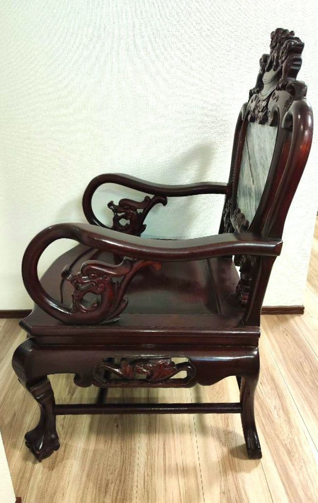 残り2脚　希少骨董　 大理石インレイ椅子　玉座　宮廷　紅木　紫檀黒檀花梨李朝　③