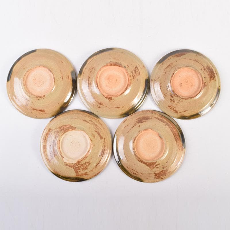 和食器　竹里庵　葵窯　加藤春二作　織部　花文　銘々皿　五客　共箱　C　8322